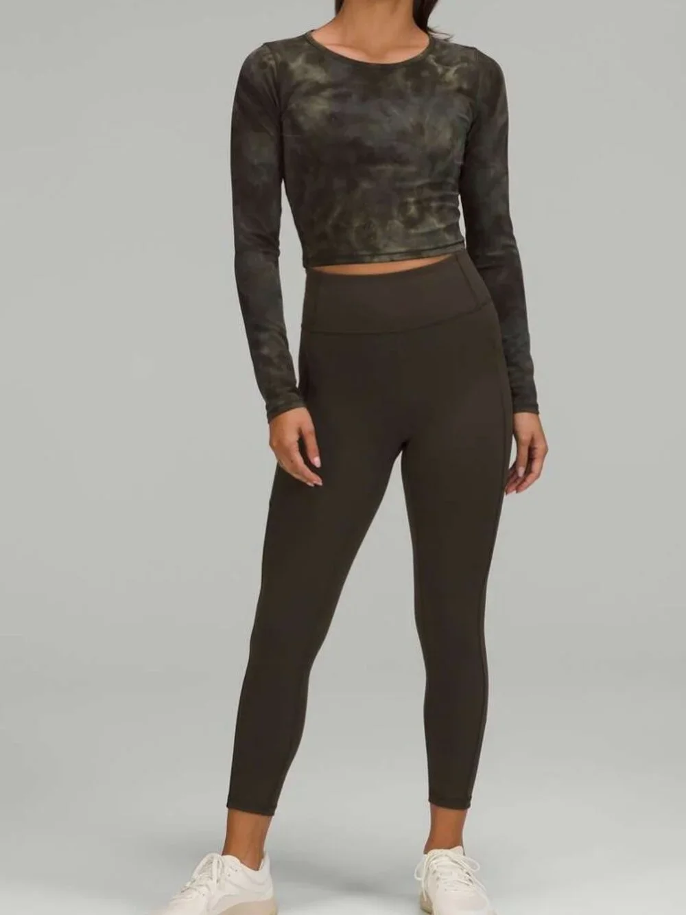 Lululemon Wunder Train Cropped Long Sleeve Diamond Dye Medium Olive 12 NWOT